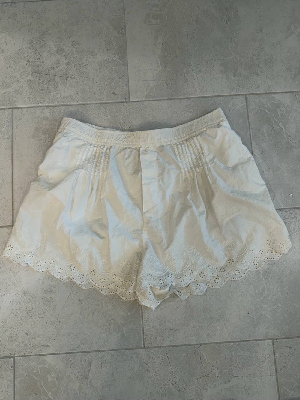 Anthropologie White Eyelet Scalloped High-Waist Shorts
